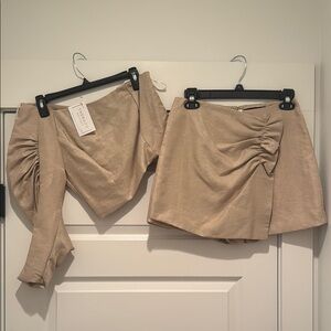 DO+BE Tan Mini Wrap Skirt Set with Ruched Details